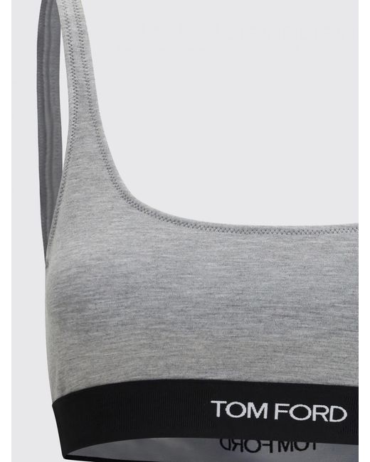 Tom Ford Gray Cropped Modal Bralette Top With Contrast Logo Band