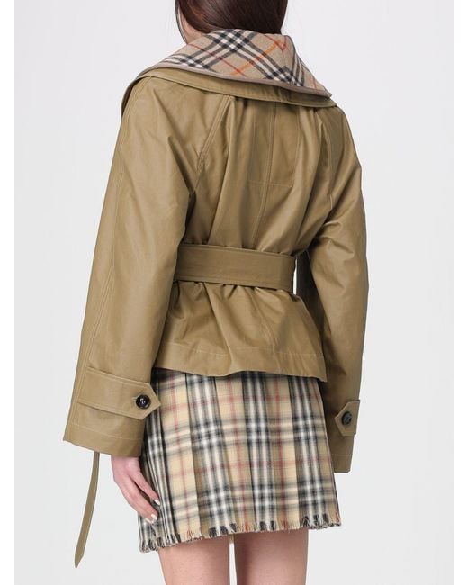 Burberry Natural Waxed Cotton And Wool Jacket With Belt