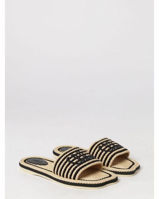 Chloé White ChloÉ Sand Striped Cotton Slide Sandals With Low Heel And Logo