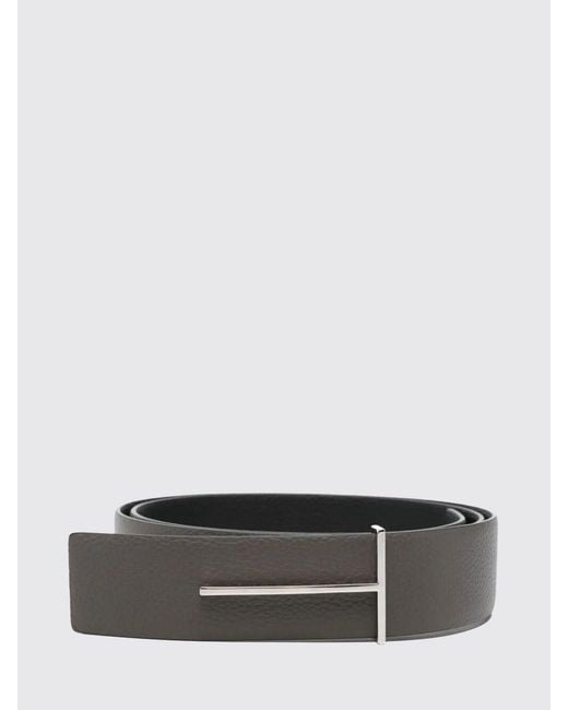 Tom Ford White Reversible 4Cm Pebbled Leather Belt With T Monogram Buckle for men