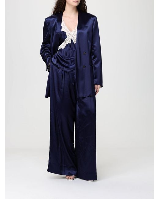 Alberta Ferretti Blue Satin Blouse With Lace Inserts