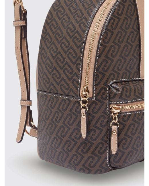 Liu Jo Natural Grained Faux Leather Backpack With All-Over Monogram