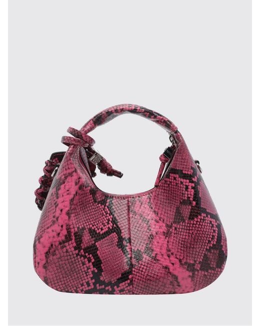 Ganni Pink Python Print Faux Leather Hobo Bag