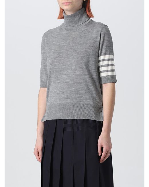 Thom Browne Gray Sweater In Merino Wool With 4-bar Stripe