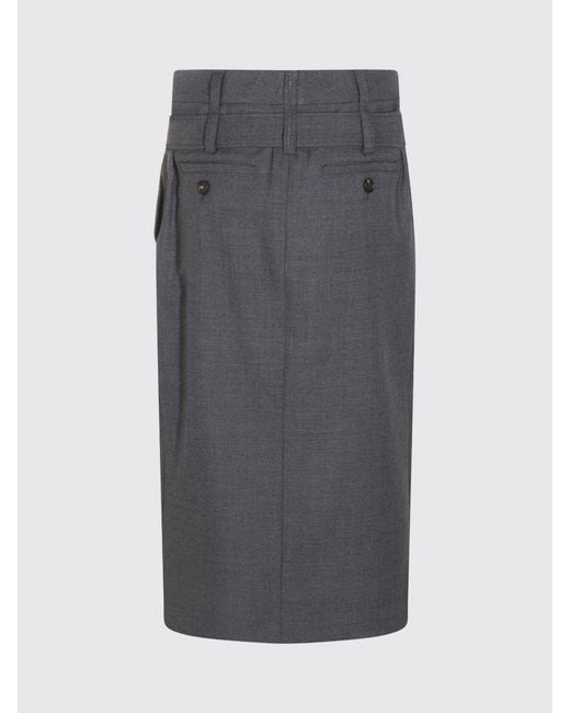 Brunello Cucinelli Gray Virgin Wool Midi Pencil Skirt With Slit