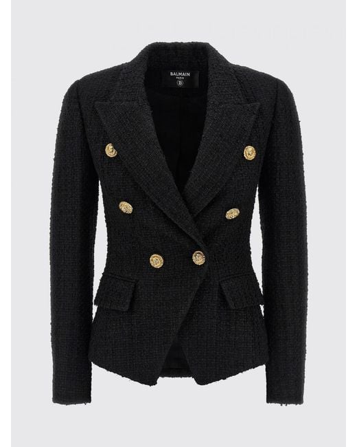 Balmain Black Double-Breasted Wool Blend Blazer