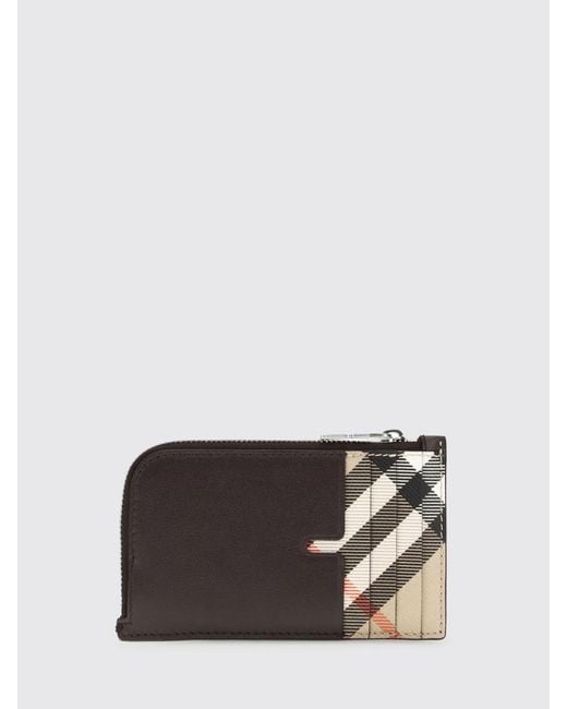 Burberry White Calf Leather And Check Canvas Card Holder for men