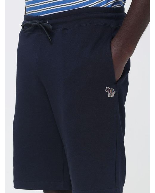 Paul Smith Blue Cotton Jogging Shorts With Logo for men