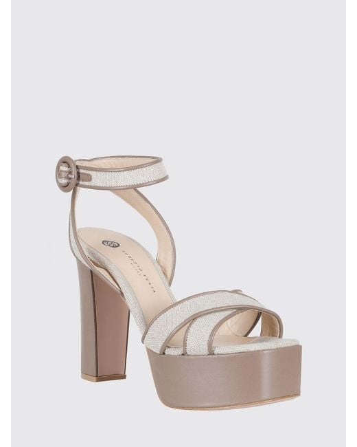 Roberto Festa Natural Luanda Leather Platform Sandals With High Block Heel