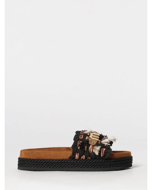Mou White Woven Viscose Platform Sliders With Logo