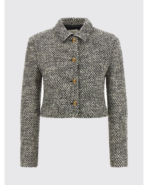 Versace Gray Cropped Single-Breasted Virgin Wool Blazer With Chevron Pattern