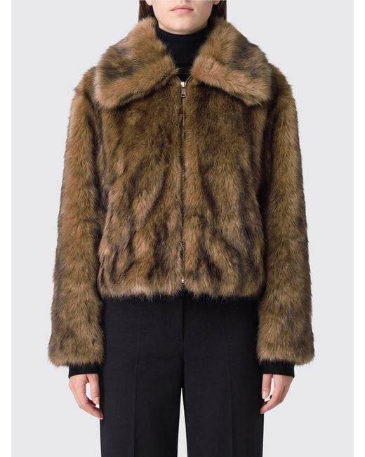 Michael Kors Brown Abstract Pattern Faux Fur Jacket