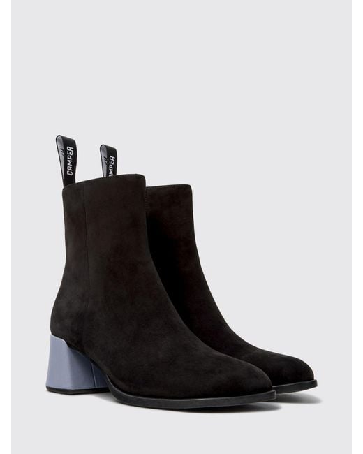 Camper Black Twins Suede Ankle Boots With Side Zip And Medium Heel
