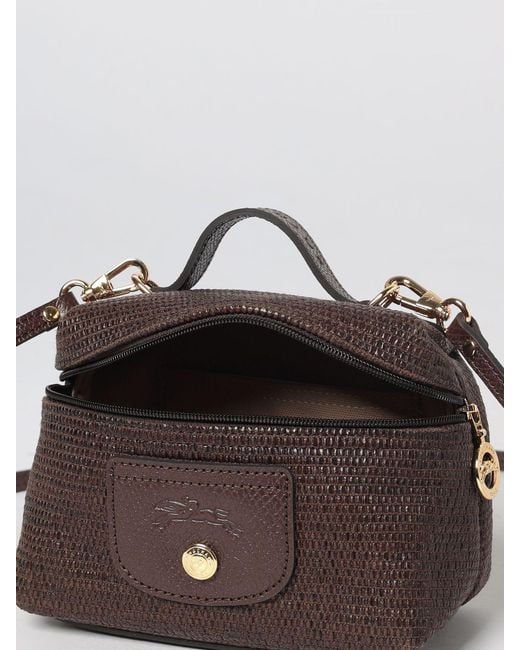 Longchamp Brown Le Pliage Mini Raffia Handbag With Leather Handle