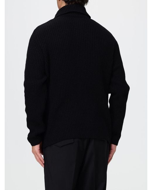 Tagliatore Black Ribbed-Collar Zip-Up Wool Blend Cardigan for men
