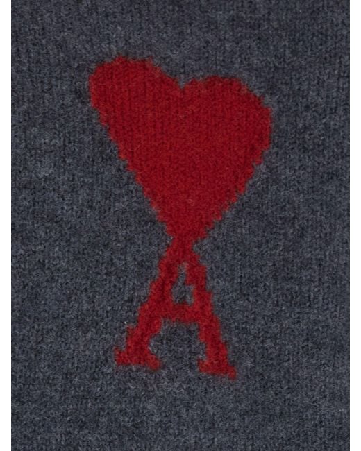 AMI Blue Crew-Neck Wool Jumper With Contrast Logo for men