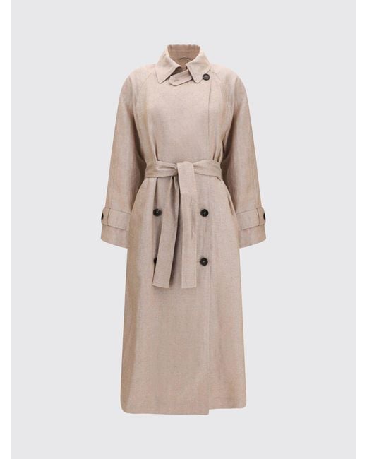 Brunello Cucinelli Natural Double-Breasted Linen Trench Coat