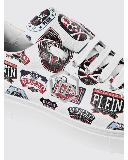 Philipp Plein White Low-Top Calfskin Sneakers With Graphic Print for men