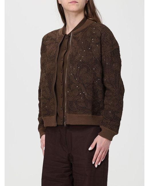 Kangra Brown Cotton Blend Bomber Cardigan With Sequins