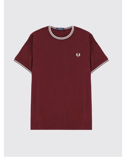 Fred Perry Red Cotton T-Shirt With Logo for men