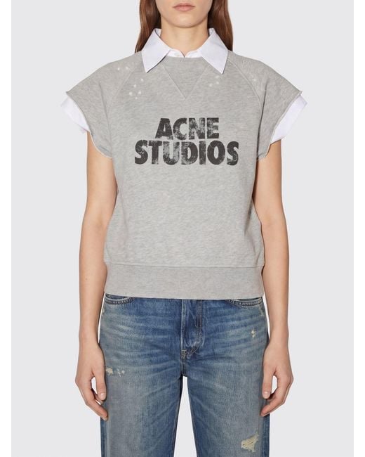 Acne Gray Organic Cotton Sweatshirt With Logo