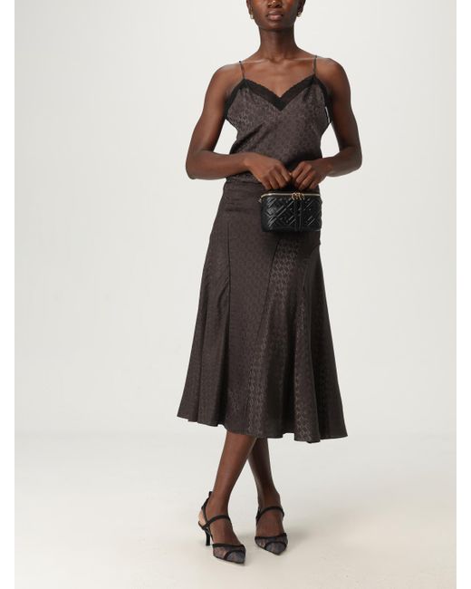 Fendi Brown Silk Midi Skirt With Monogram Motif