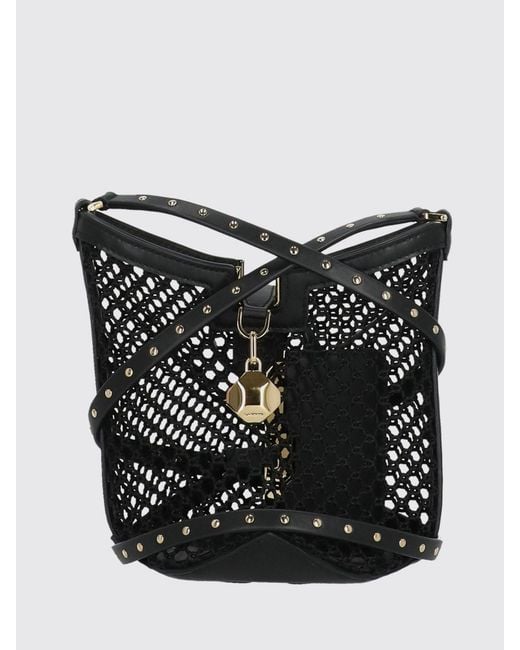 Lanvin Black Mesh Cotton And Leather Bag With Studs