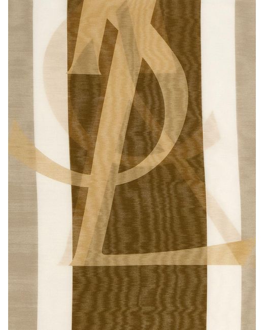 Saint Laurent White Striped Cotton Blend Scarf With Ysl Monogram