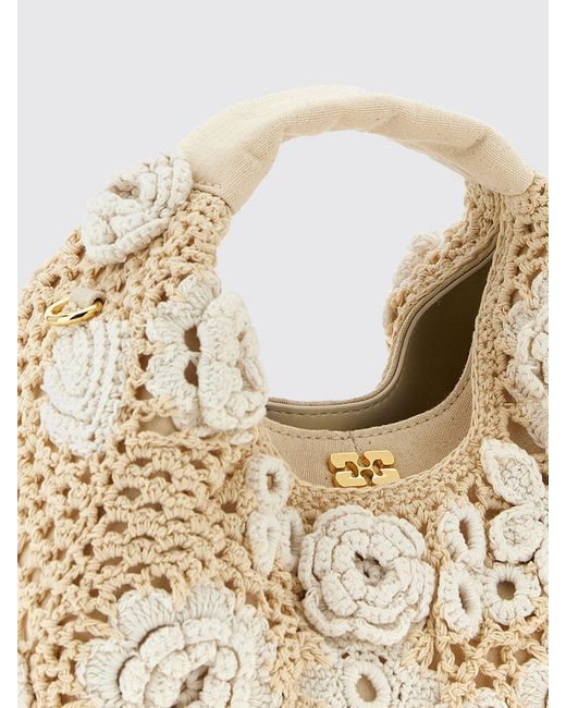 Ganni Metallic Floral Embroidered Crochet Handbag With Butterfly Logo