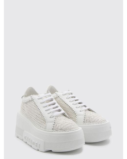 Casadei White Nexus Woven Polyurethane Blend Wedge Sneakers