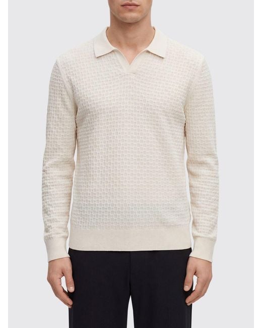 Boss White Knitted Polo Shirt for men