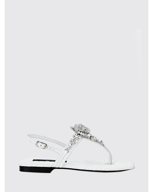 Philipp Plein White Leather Thong Sandals With Low Heel And Ankle Strap