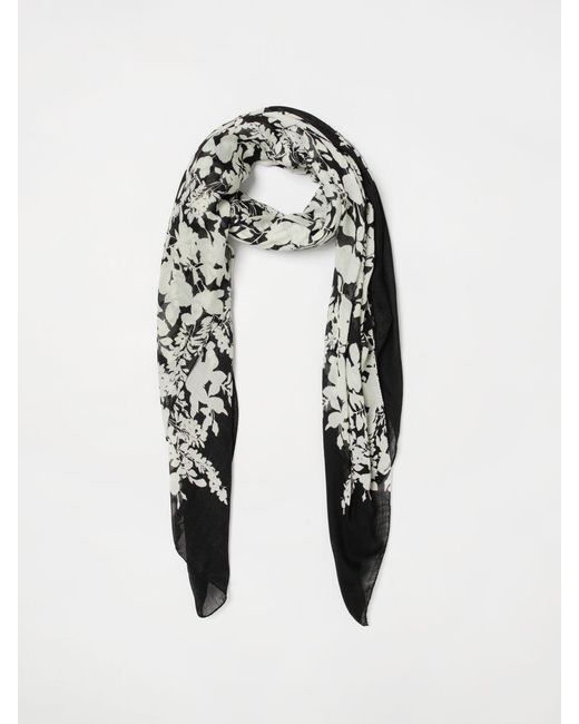 Agnona Black Floral Print Wool And Silk Blend Scarf
