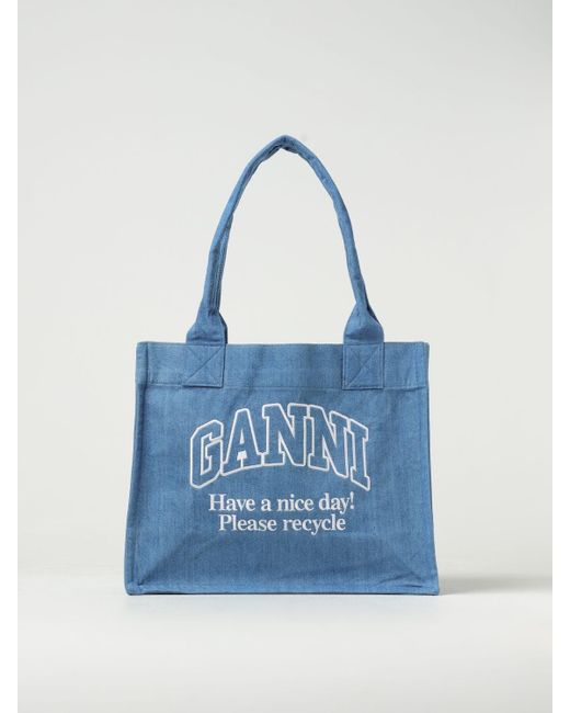 Borsa in cotone con logo di Ganni in Blue