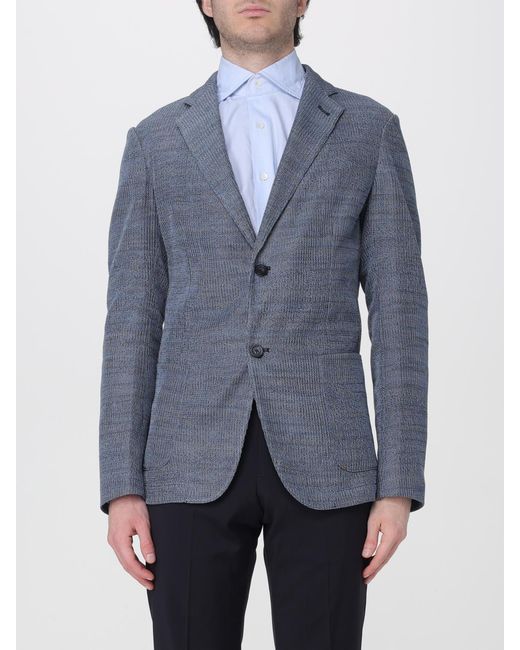 Emporio Armani Blue Single Breasted Cotton Blazer for men
