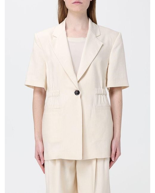 Pinko Natural Single Breasted Viscose Blend Canvas Blazer