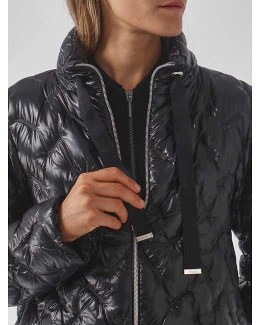 Herno Gray Slim Fit Long Quilted Nylon Puffer Coat With High Neck And Zip