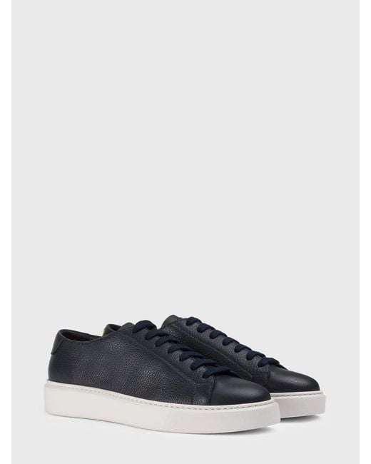 Doucal's Blue Tumbled Leather Sneakers for men