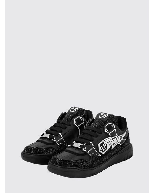 Philipp Plein Black Leather And Rubber Rhinestone Sneakers for men