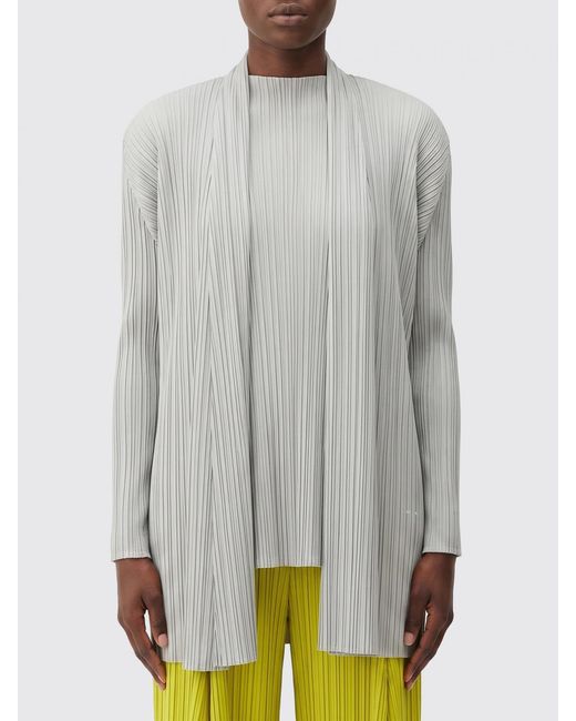 Pleats Please Issey Miyake Gray Pleated Crêpe V-Neck Long-Sleeved Cardigan