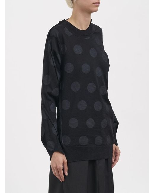 Junya Watanabe Black Polka-Dot Pure Wool Crewneck Jumper With Asymmetric Hem