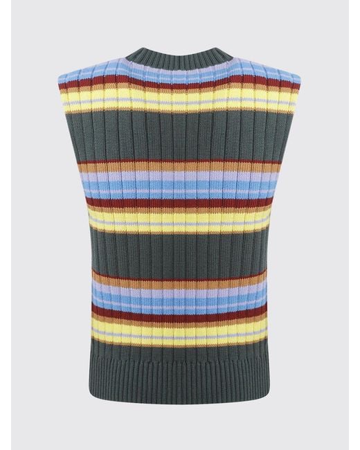 Dries Van Noten Blue Striped Cotton-Wool Blend Crewneck Sleeveless Jumper for men