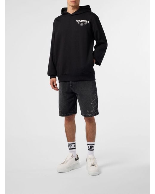 Philipp Plein Black Cotton Hoodie for men