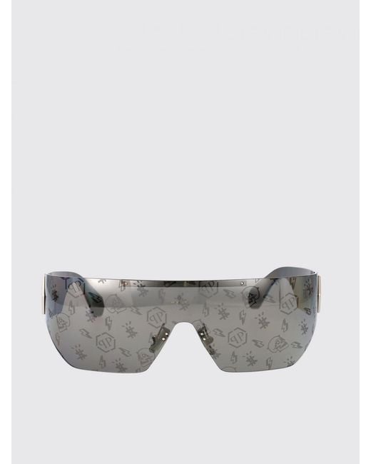 Philipp Plein Gray Shield Sunglasses Skull Print