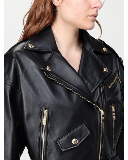Just Cavalli Black Cropped Leather Moto Jacket