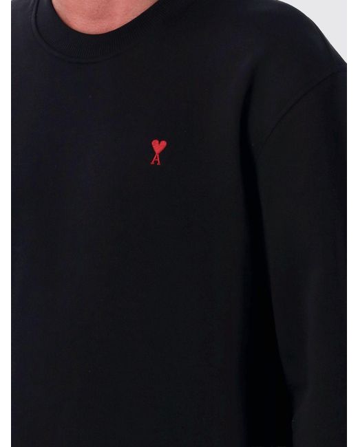 AMI Black Relaxed Fit Cotton Crewneck Sweatshirt With Contrast Embroidered Logo for men