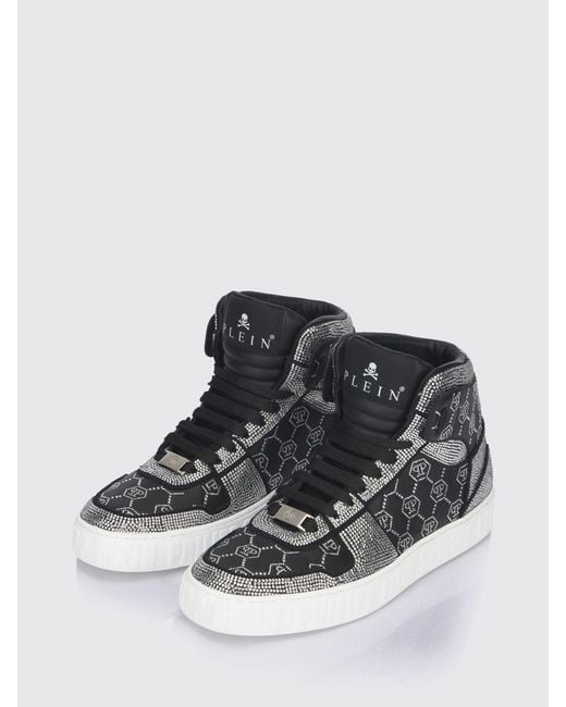 Philipp Plein White Leather Sneakers With Applied Rhinestones for men