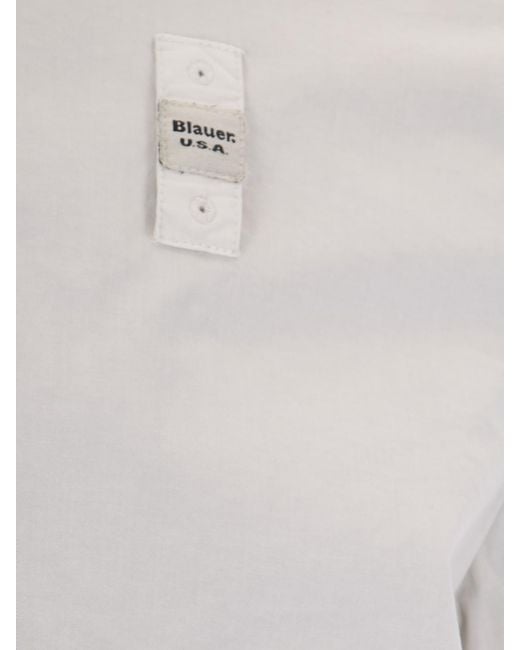 Blauer White Cotton Bomber Jacket With Zip for men