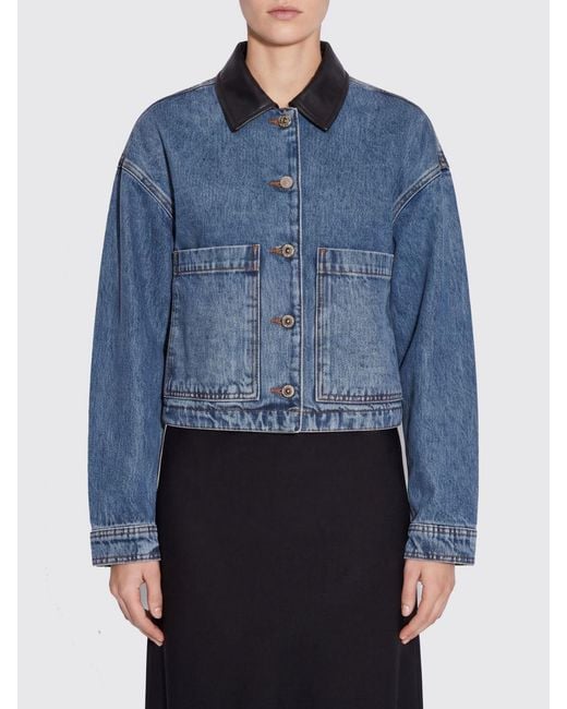 Anine Bing Blue Denim Jacket With Leather Collar And Dropped Shoulders