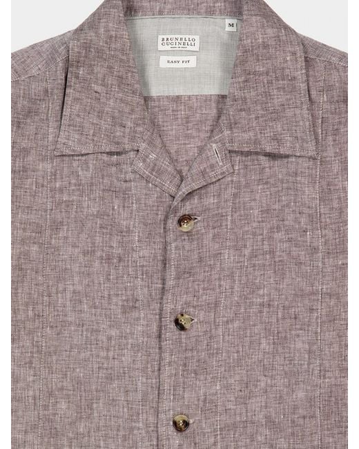 Brunello Cucinelli Pink Linen Casual Shirt for men